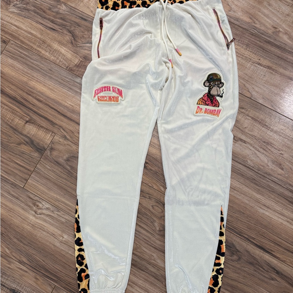 Death row records  dr Bombay Women’s  Jogger Pants with Leopard Trim velour